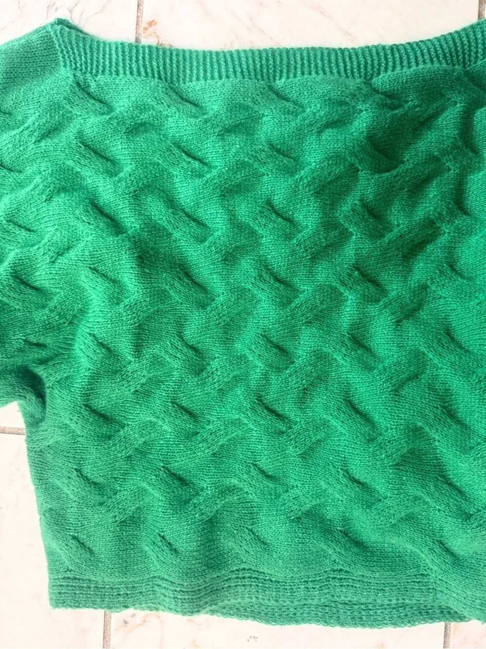 Green Basketweave Knit Bubble Sleeve Sweater Small - Picture 5 of 6